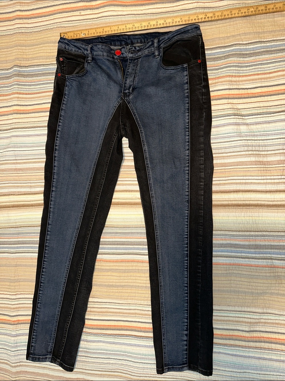 Slim Straight Two-Tone Men's Jeans - Black and Dark Blue